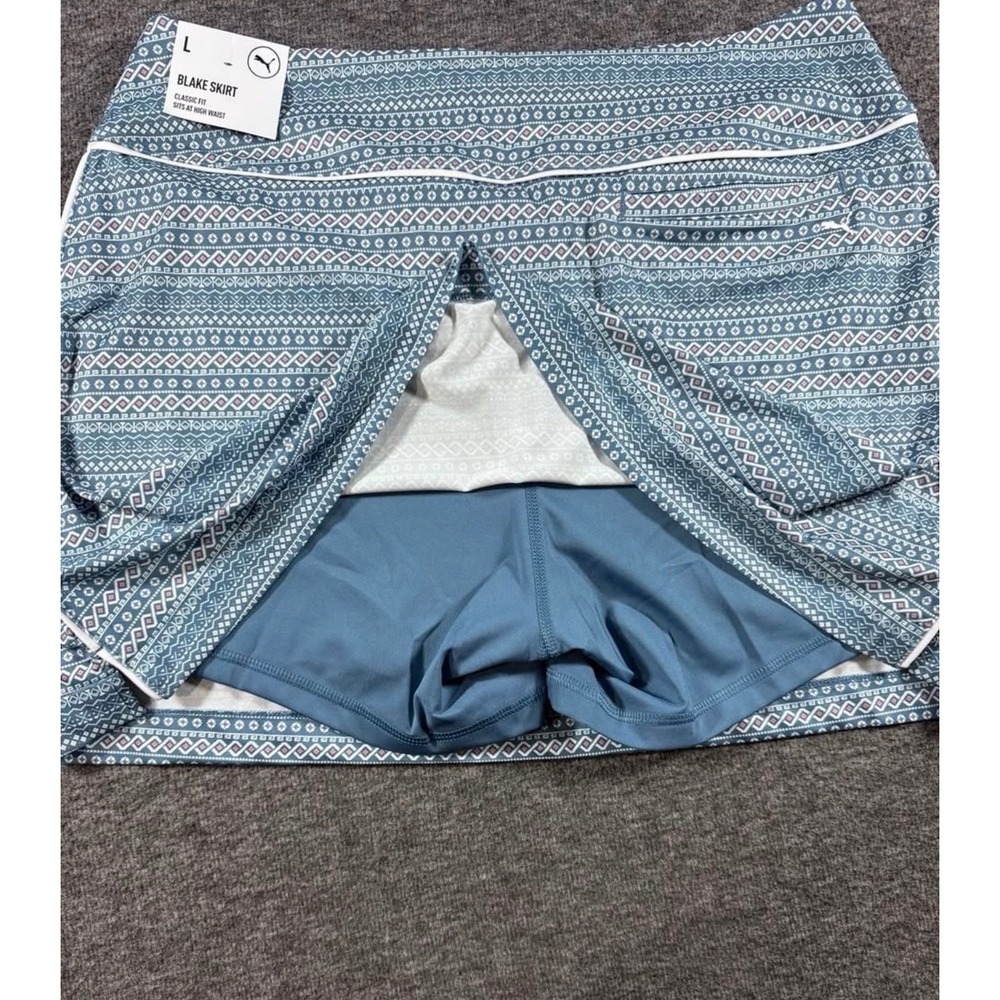 Puma Blake Skirt Womens Large Blue Geometric High Waist Golf Tennis Skort UPF 40 - Picture 9 of 9